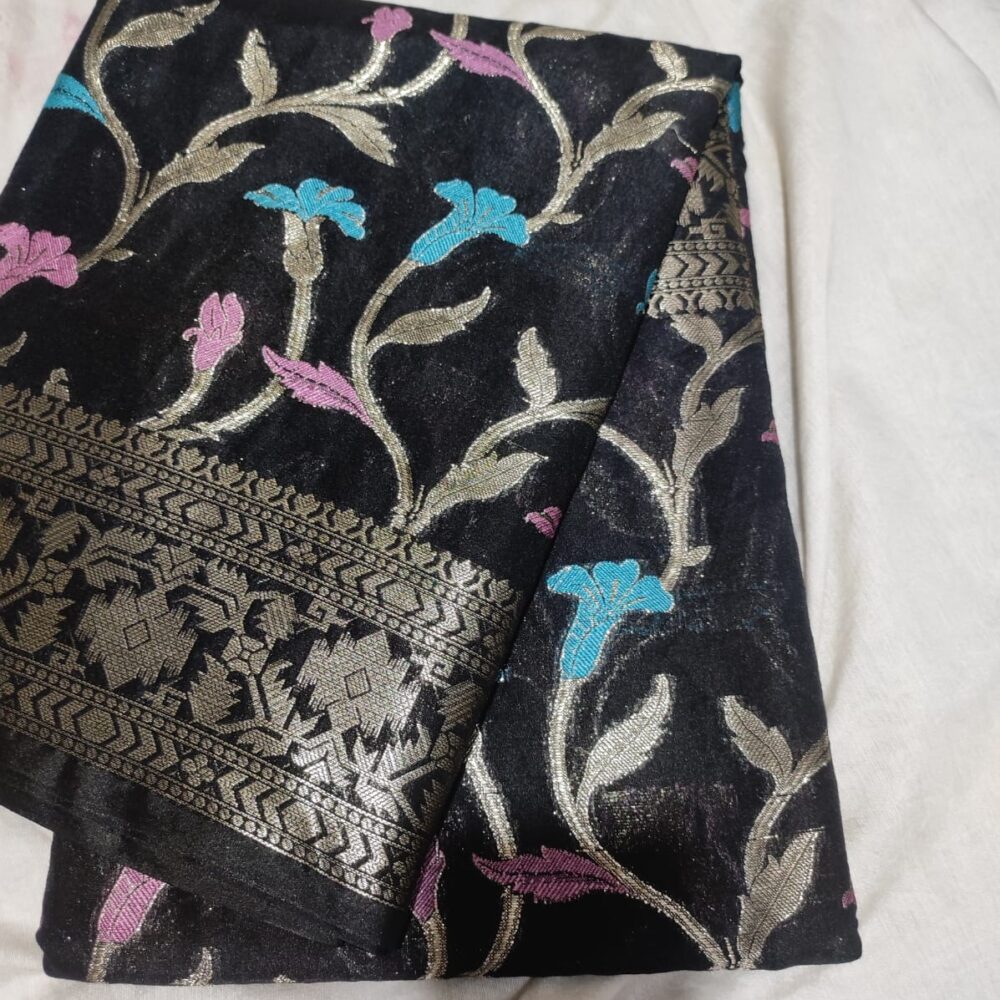 Black Dupion Silk Saree