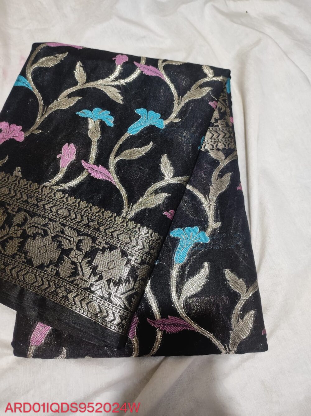 Black Dupion Silk Saree