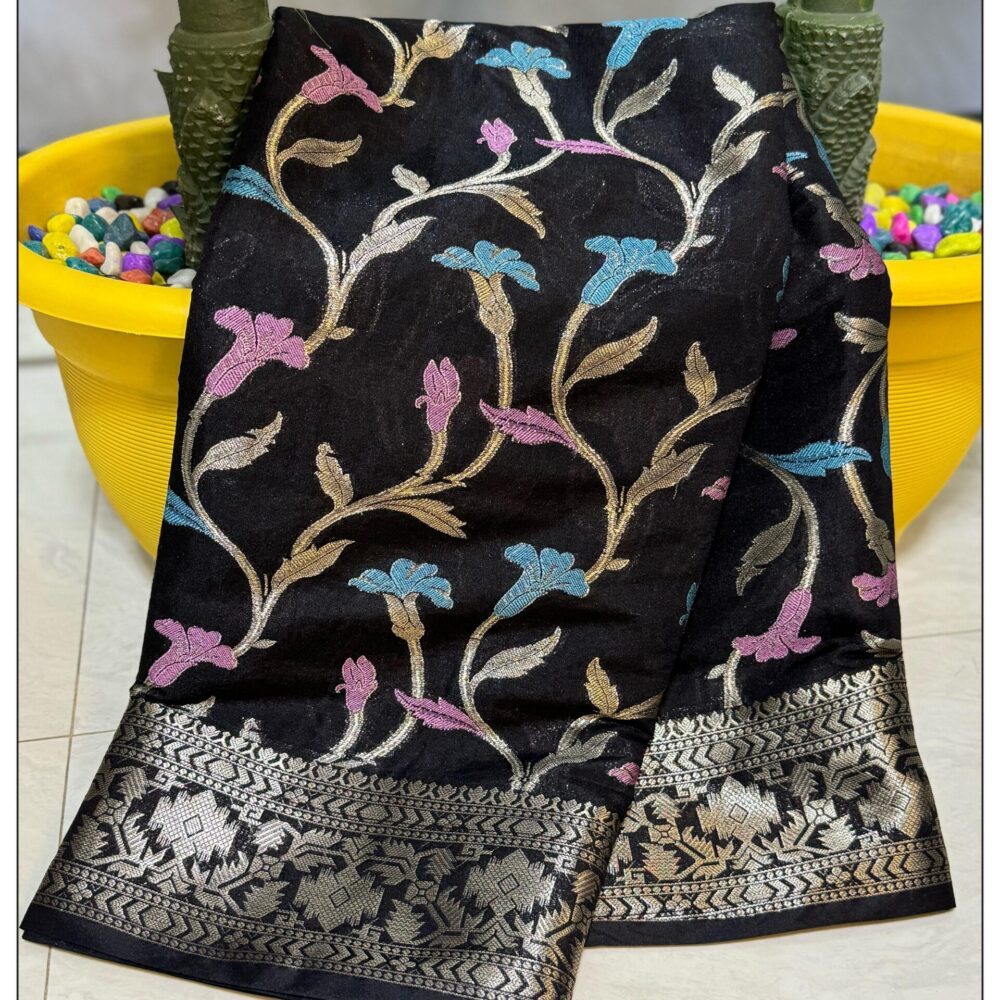 Black Dupion Silk Saree
