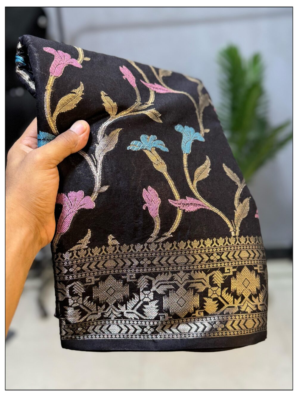 Black Dupion Silk Saree