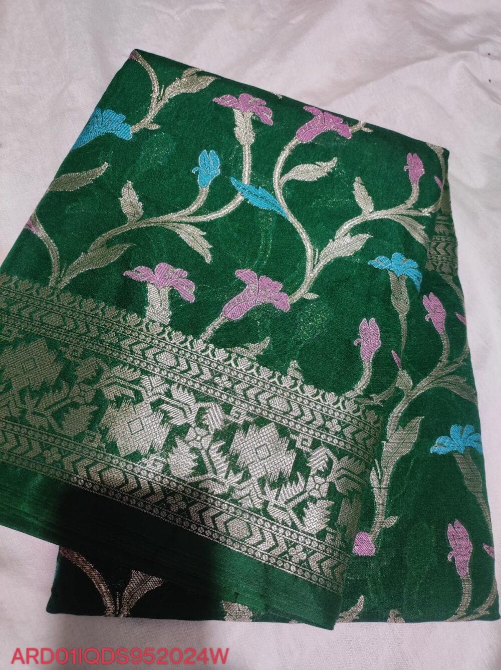 Bottle Green Dupion Silk Saree
