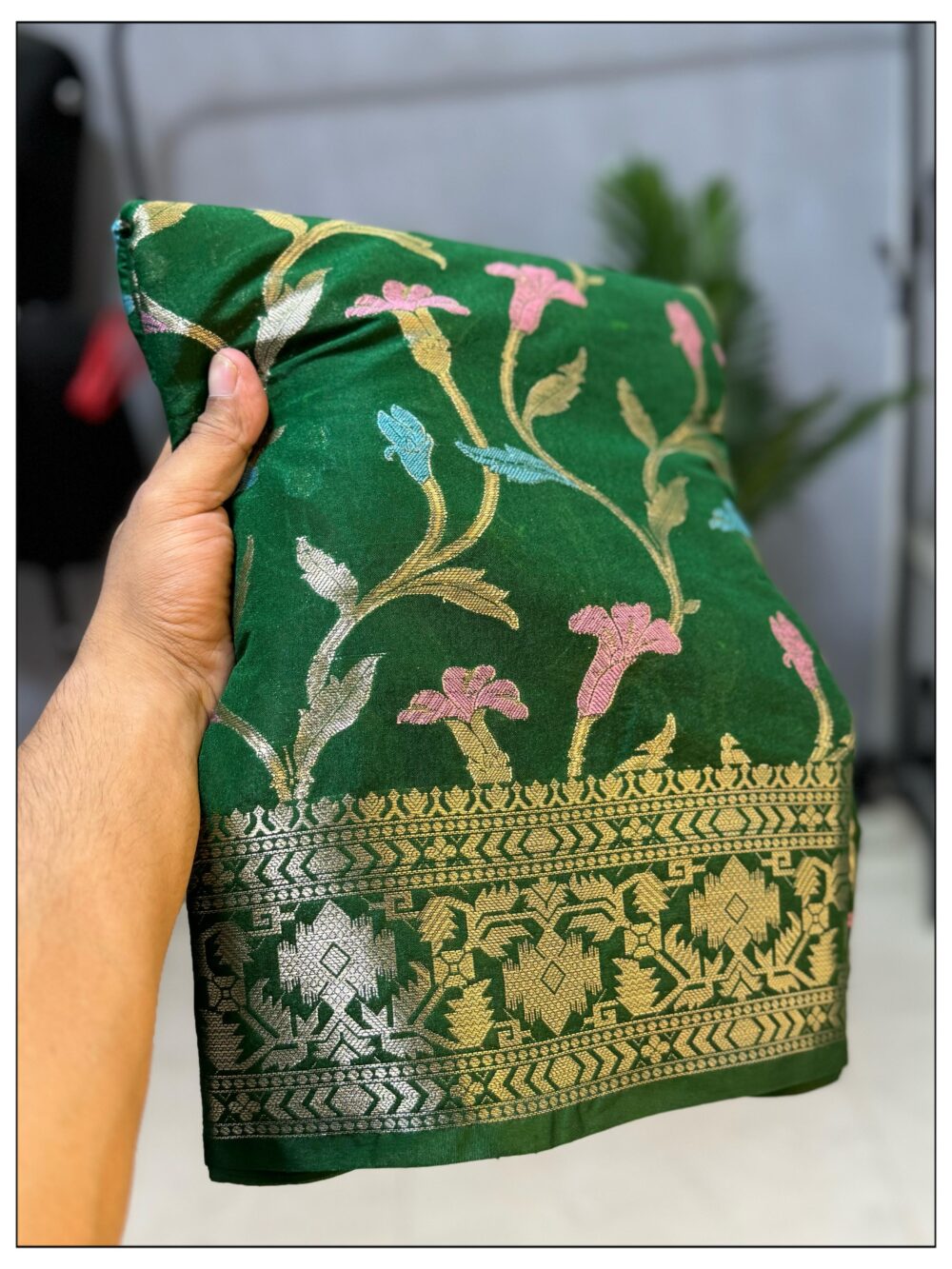 Bottle Green Dupion Silk Saree