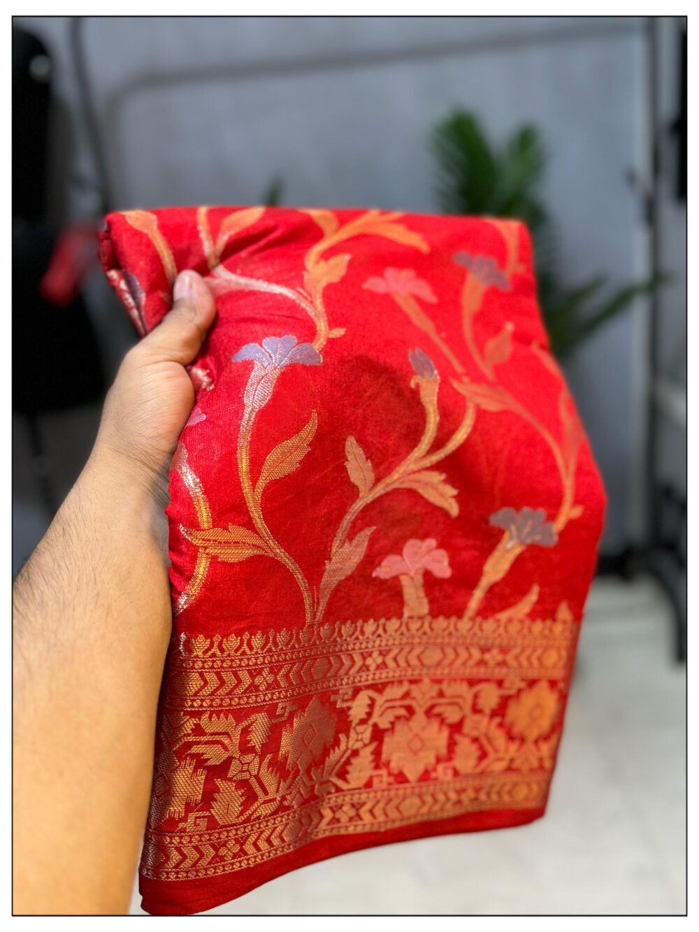 Red Dupion Silk Saree