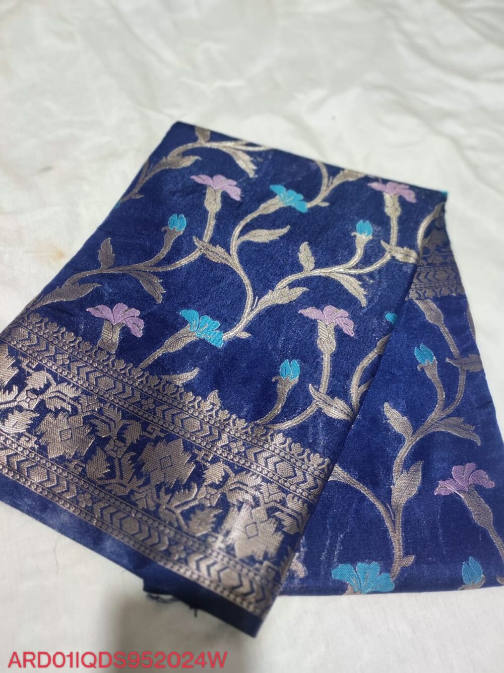 Navy Blue Dupion Silk Saree