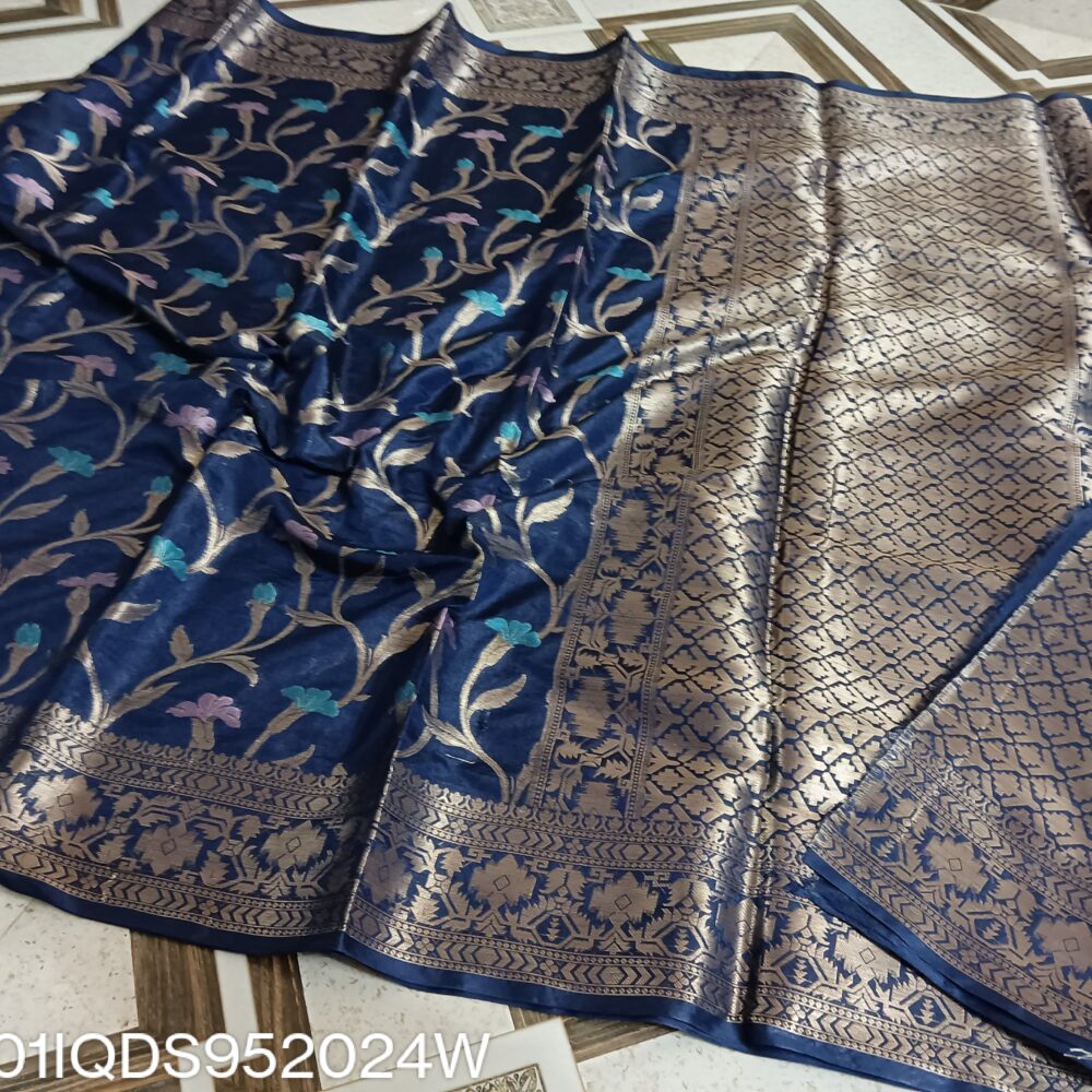 Navy Blue Dupion Silk Saree