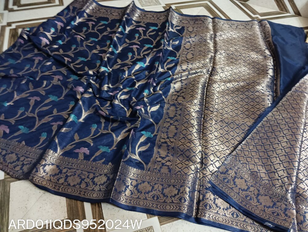 Navy Blue Dupion Silk Saree