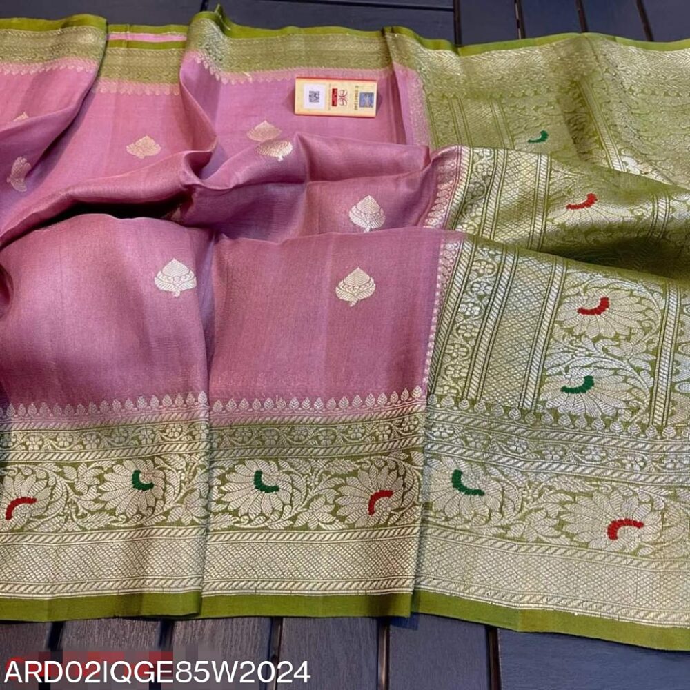 Ardhaangini Baby Pink and lemon green color Georgette Saree 07