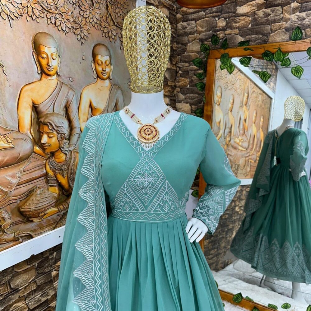 Designer Party Wear Gown with Pant and Embroidery Work