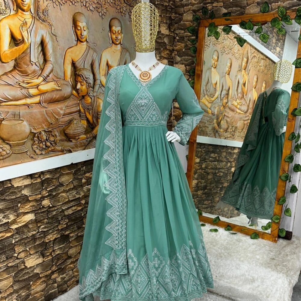Designer Party Wear Gown with Pant and Embroidery Work