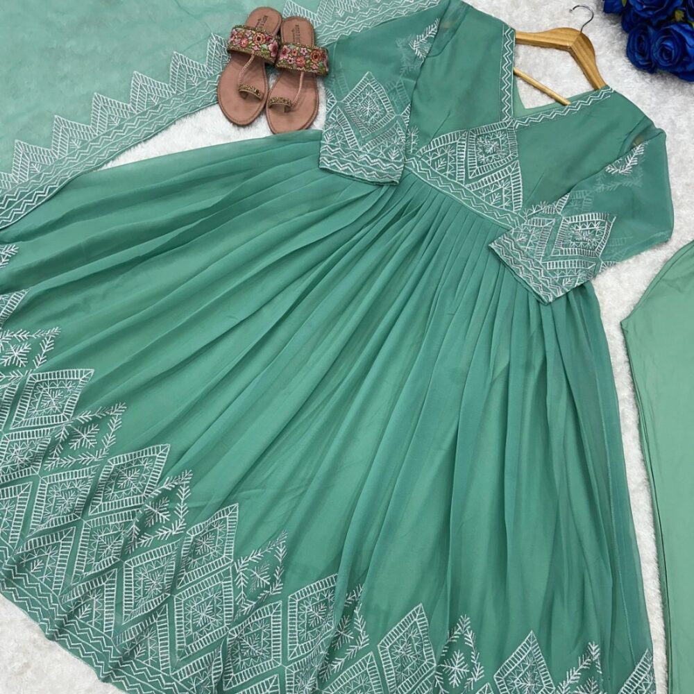 Designer Party Wear Gown with Pant and Embroidery Work