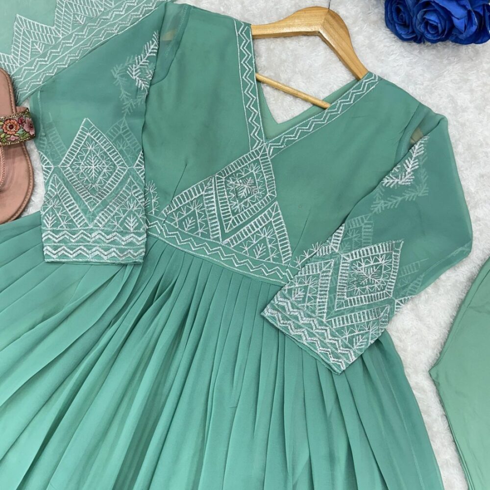 Designer Party Wear Gown with Pant and Embroidery Work