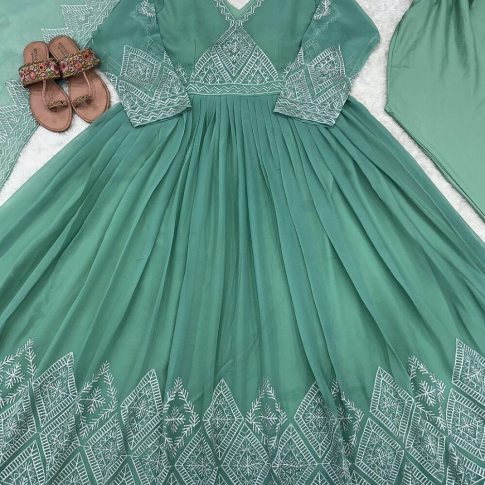 Designer Party Wear Gown with Pant and Embroidery Work