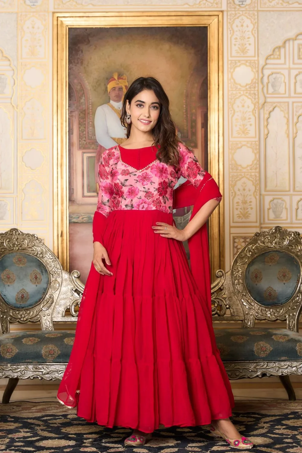 Ardhaangini Beautiful Festival Red Gown with Dupatta