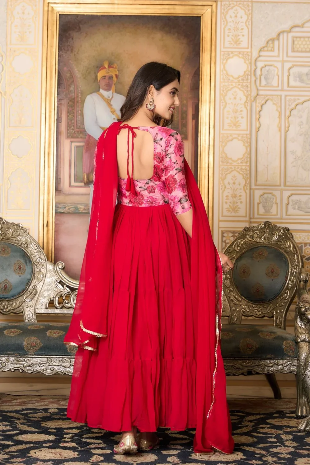 Ardhaangini Beautiful Festival Red Gown with Dupatta