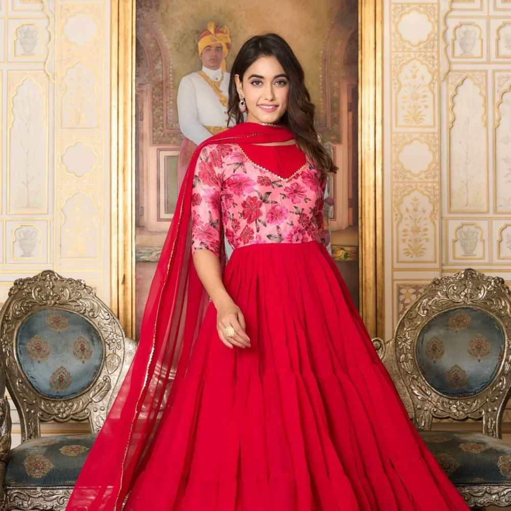 Ardhaangini Beautiful Festival Red Gown with Dupatta
