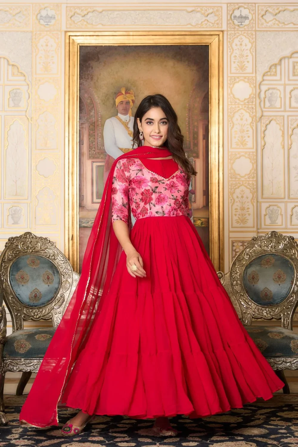 Ardhaangini Beautiful Festival Red Gown with Dupatta