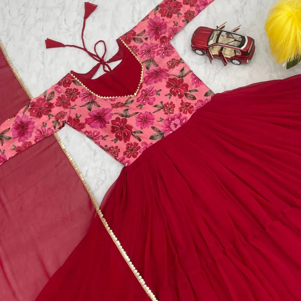 Ardhaangini Beautiful Festival Red Gown with Dupatta