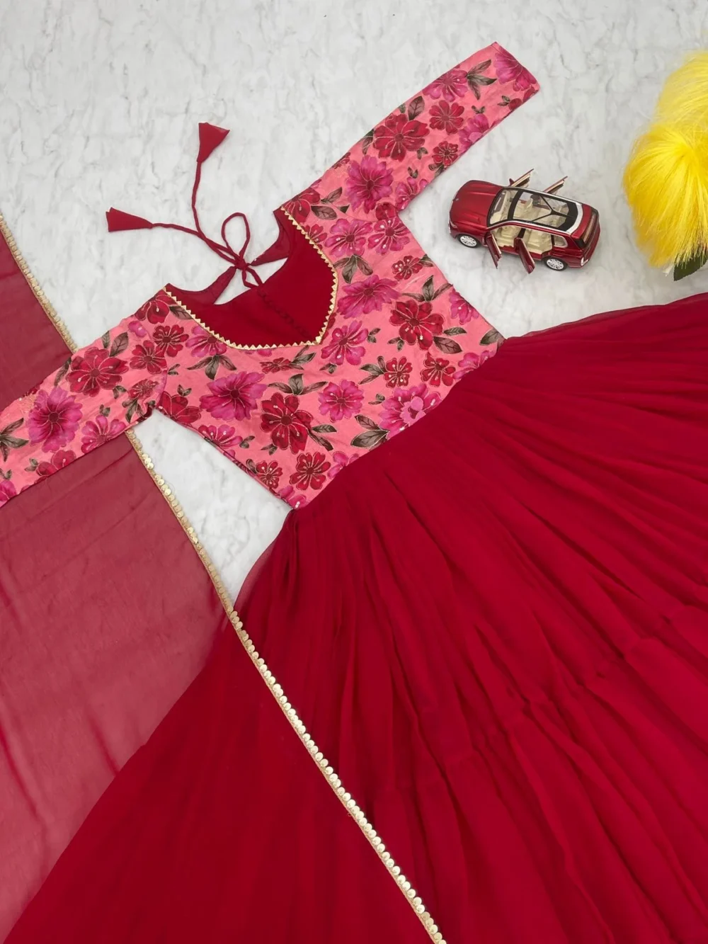 Ardhaangini Beautiful Festival Red Gown with Dupatta