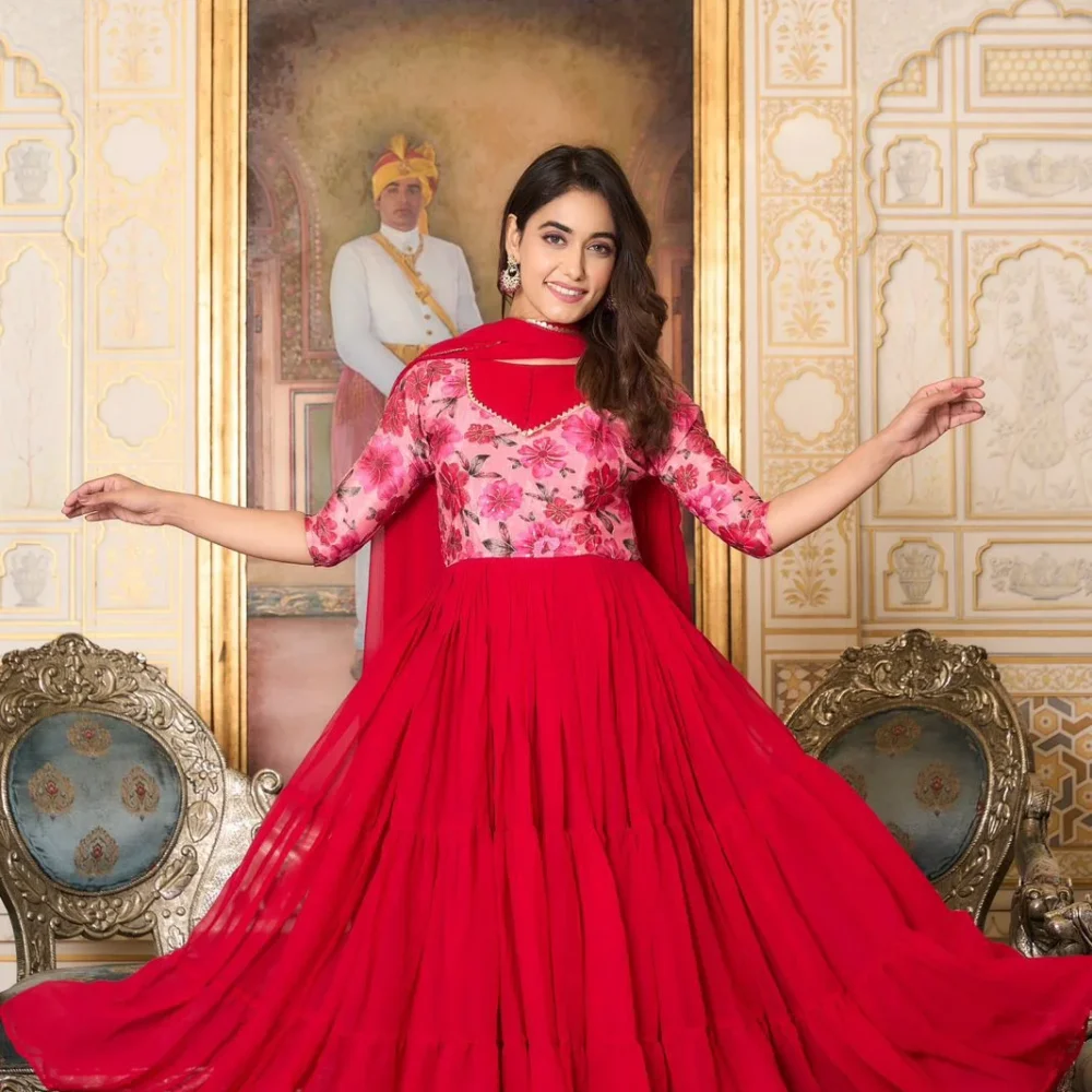 Ardhaangini Beautiful Festival Red Gown with Dupatta