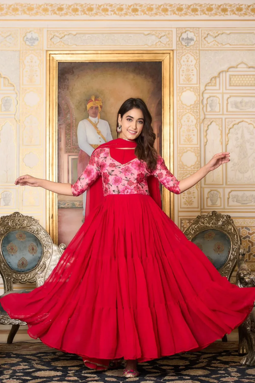Ardhaangini Beautiful Festival Red Gown with Dupatta