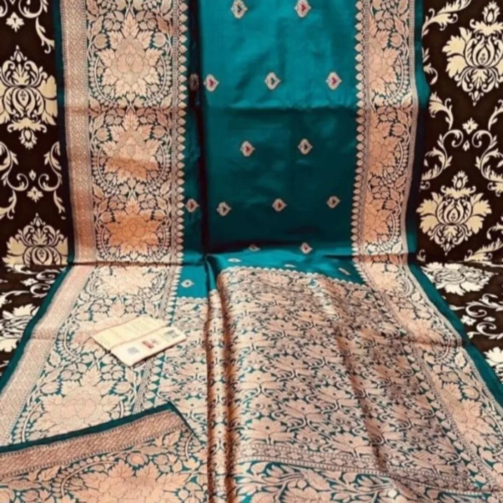 Mysore Silk Teal Blue Color Saree