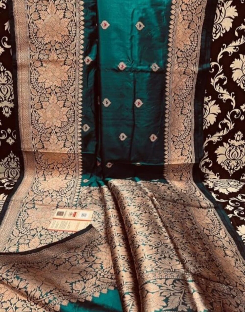 Mysore Silk Peacock Green Color Saree