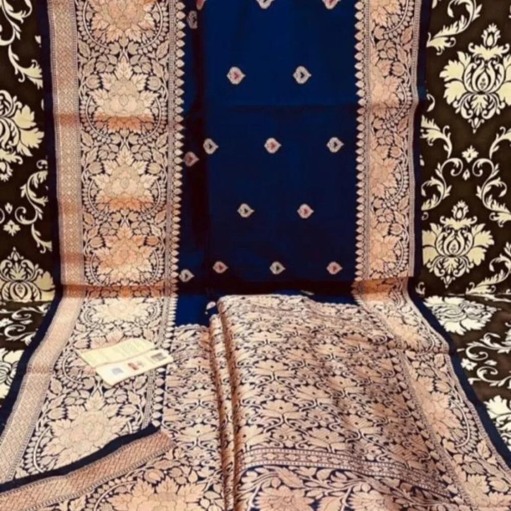 Mysore Silk Navy Blue Color Saree