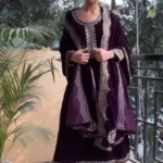 Designer Purple Color Viscose Velvet Salwar Suit and Dupatta