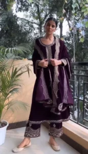 Designer Purple Color Viscose Velvet Salwar Suit and Dupatta