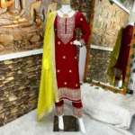 Designer Party Wear Red Salwar Suit and Dupatta Set