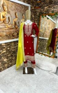 Designer Party Wear Red Salwar Suit and Dupatta Set