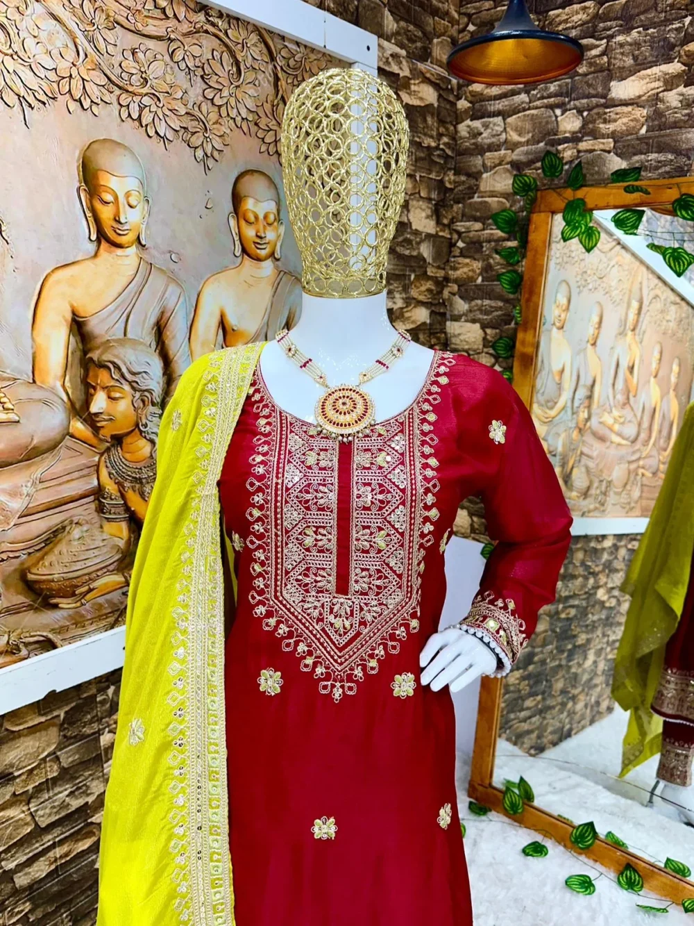 Designer Party Wear Red Salwar Suit and Dupatta Set