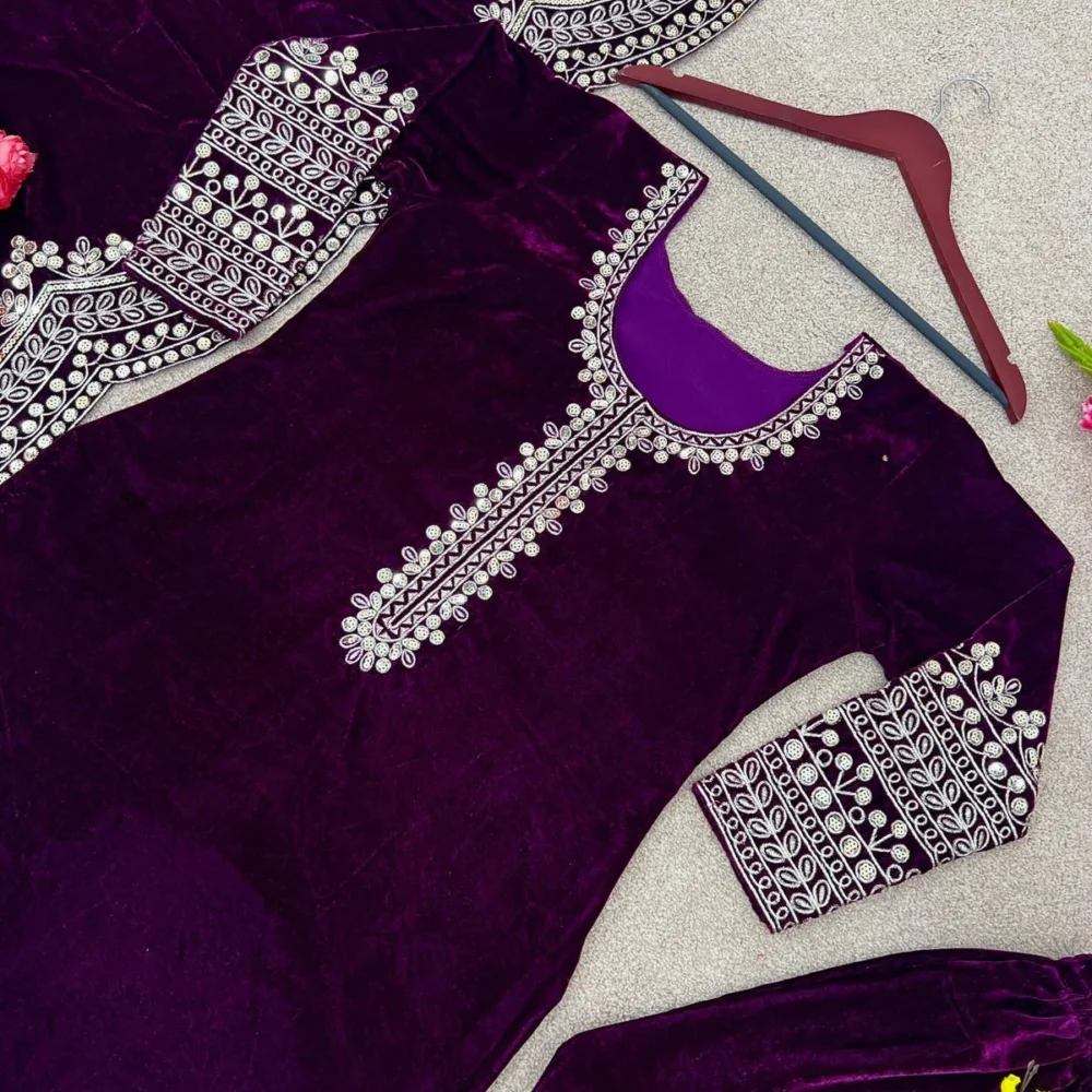 Designer Purple Color Viscose Velvet Salwar Suit and Dupatta