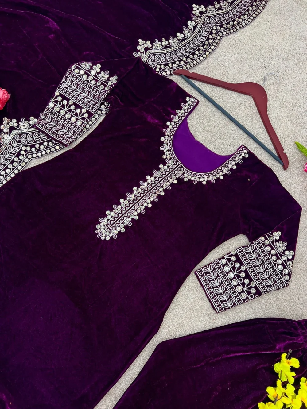 Designer Purple Color Viscose Velvet Salwar Suit and Dupatta