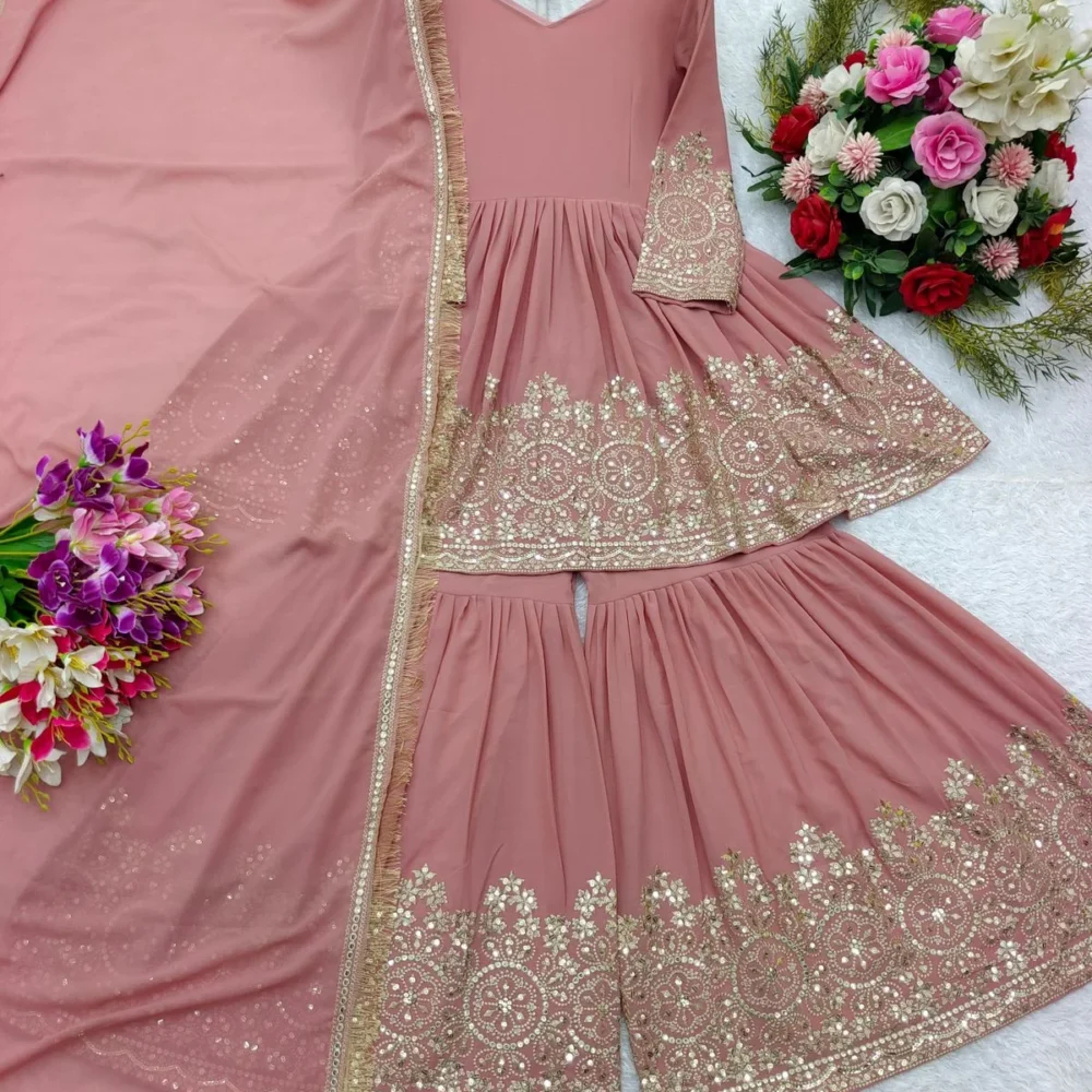 Ardhaangini Pure Fox Georgette Sharara Set