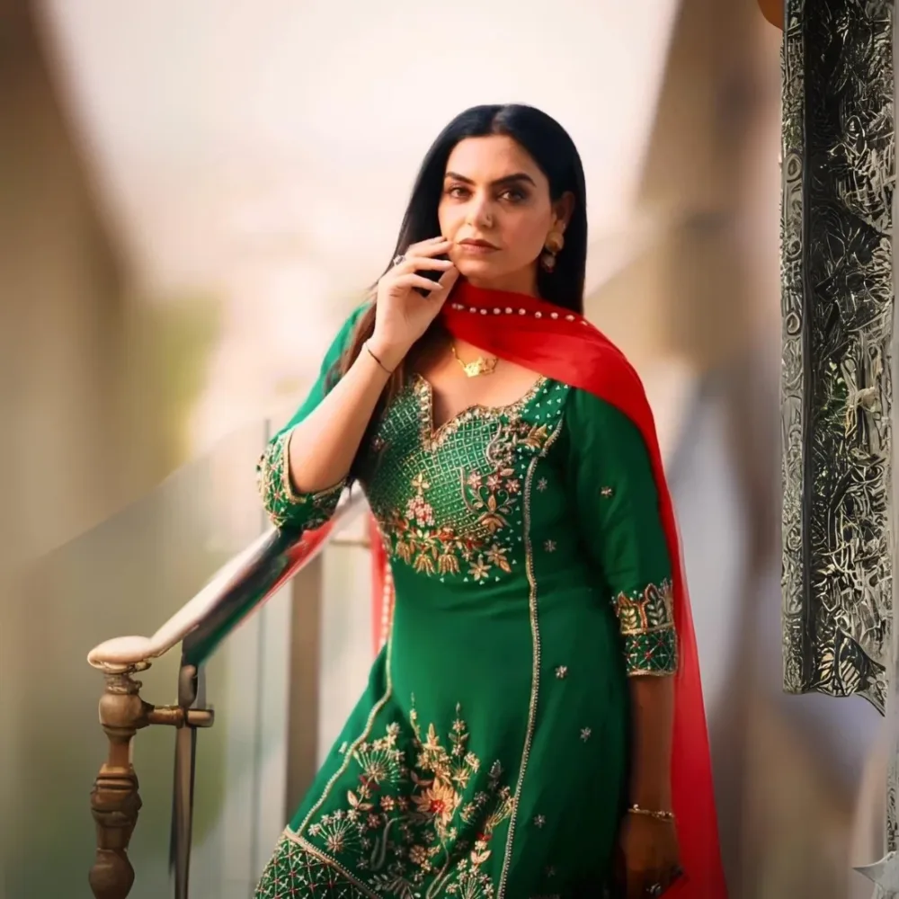 Faux Georgette Bottle Green Color Three-Piece Sharara Set with Dupatta By Ardhaangini