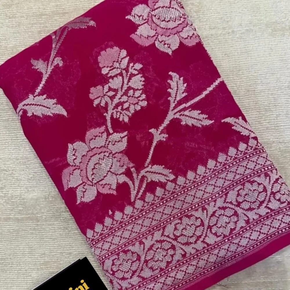 Banarasi Semi Georgette Rani Pink Color Saree