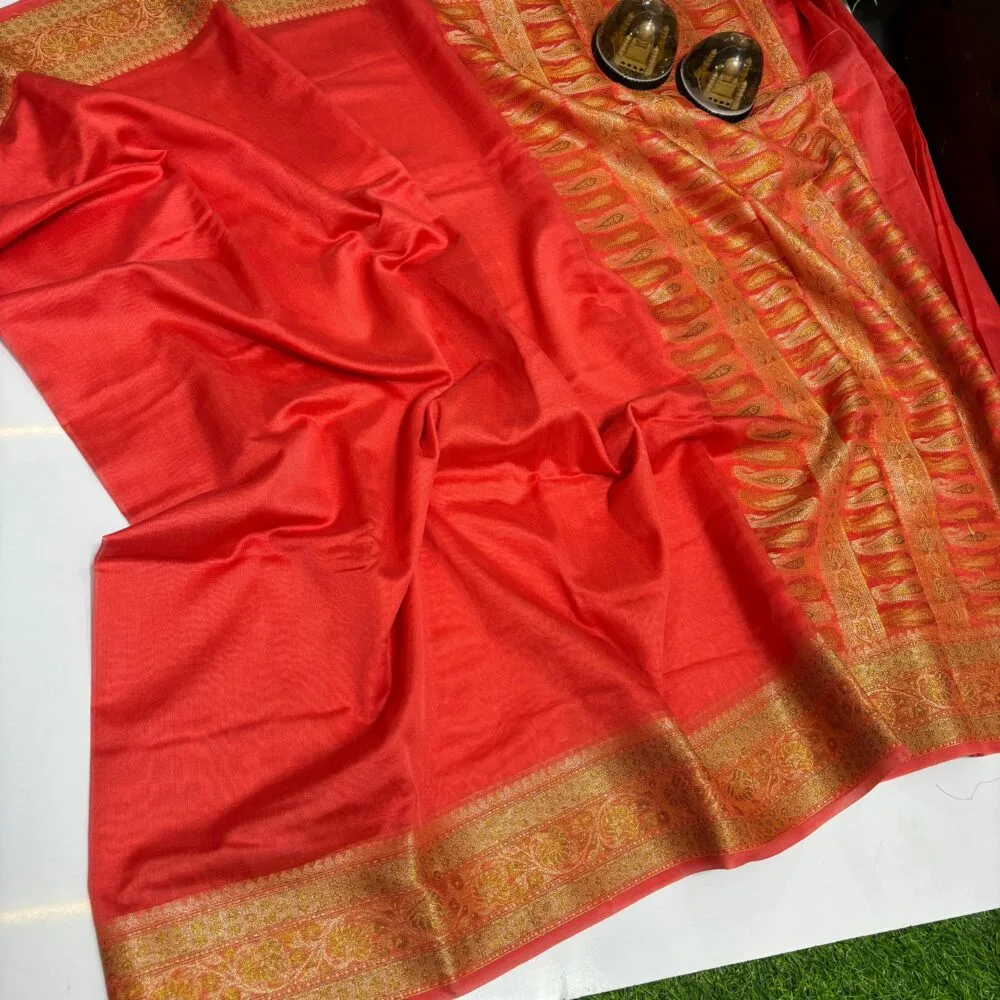 Banarasi Semi Chiffon Saree in Strawberry Red Color