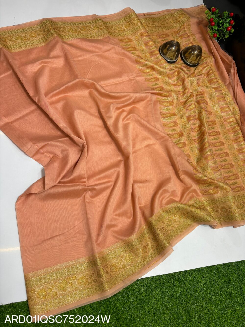 Banarasi Semi Chiffon Saree in Peach Color