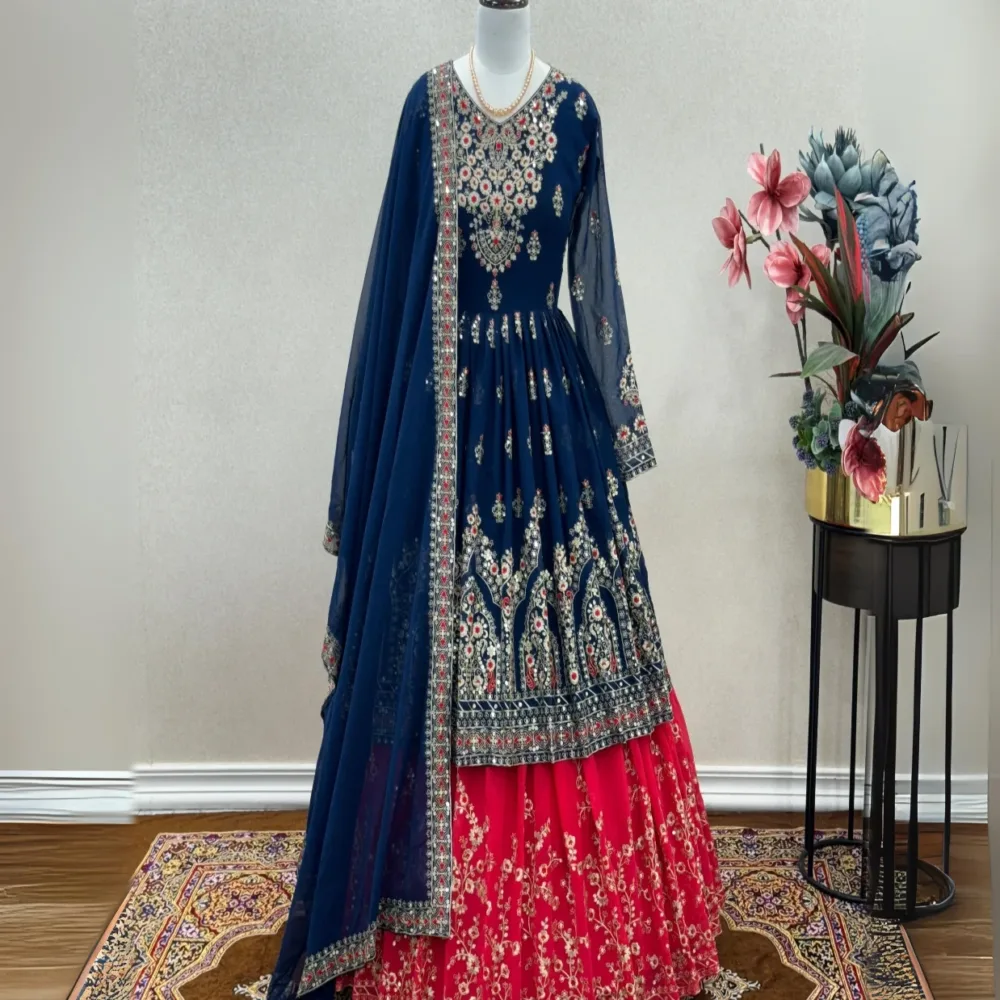 Designer Party Wear Heavy Faux Georgette Top Lehenga with Dupatta