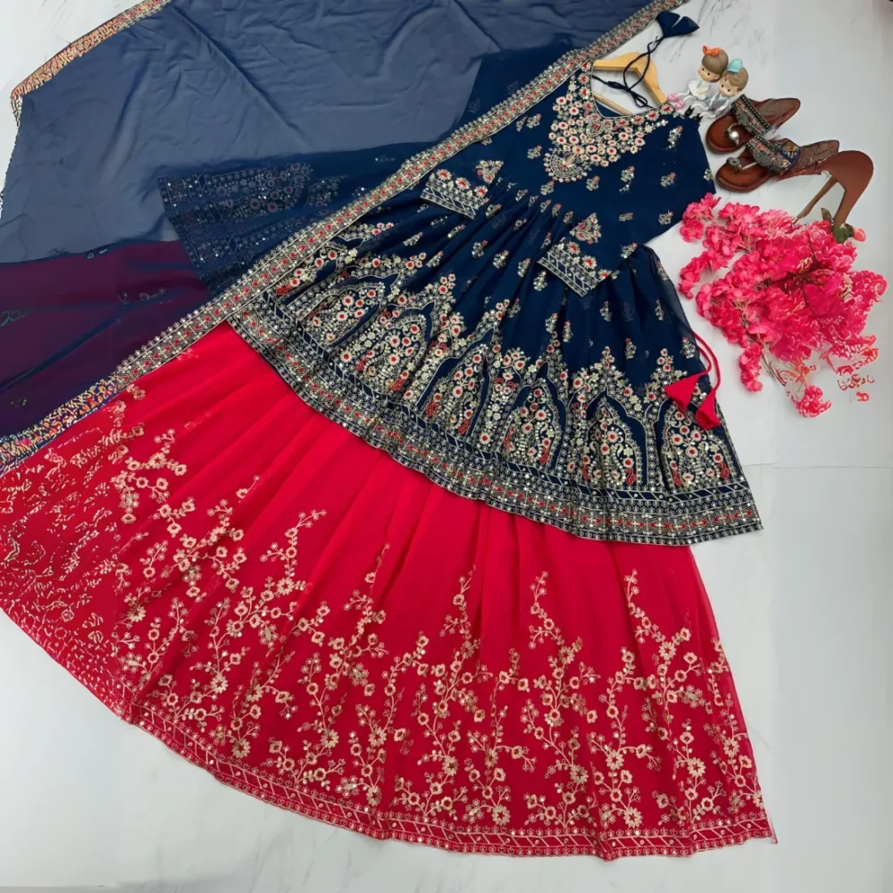 Designer Party Wear Heavy Faux Georgette Top Lehenga with Dupatta