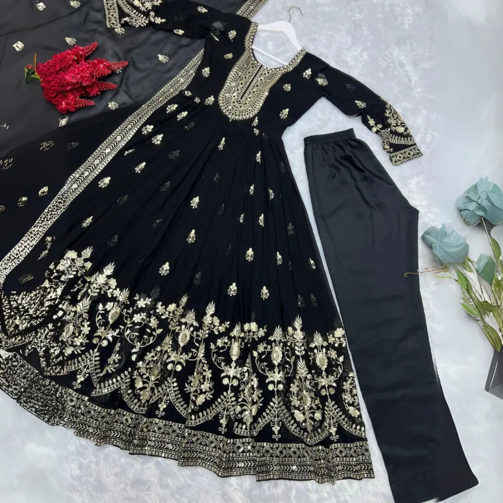 Three-Piece Stylish Gown with Dupatta and Beautiful Bottom