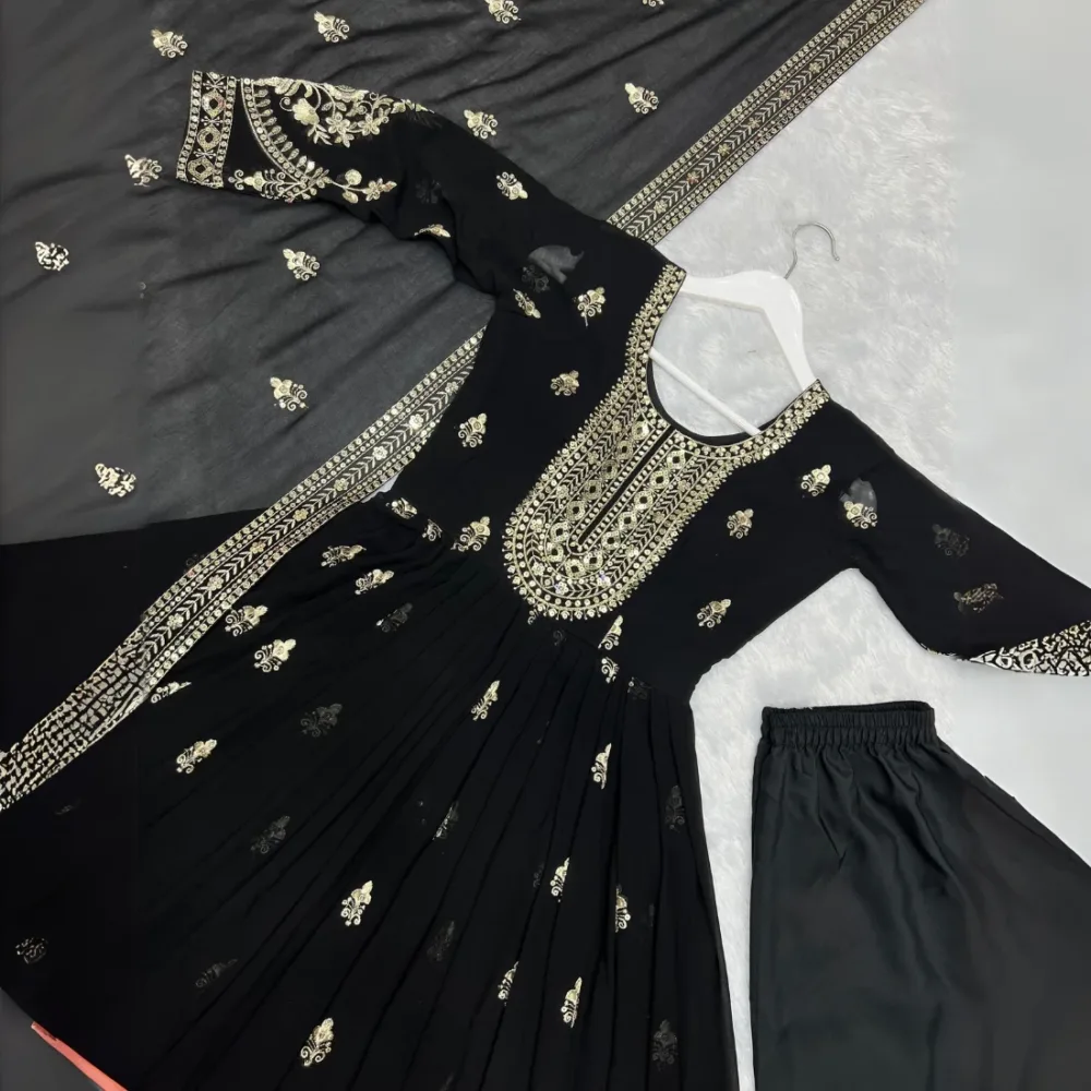 Three-Piece Stylish Gown with Dupatta and Beautiful Bottom