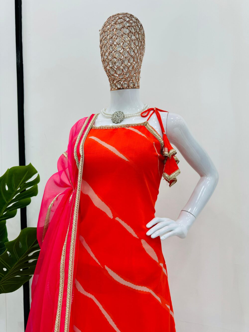 Stylish Faux Georgette Digital Print Orange Color Sharara Set with Organza Dupatta by Ardhaangini
