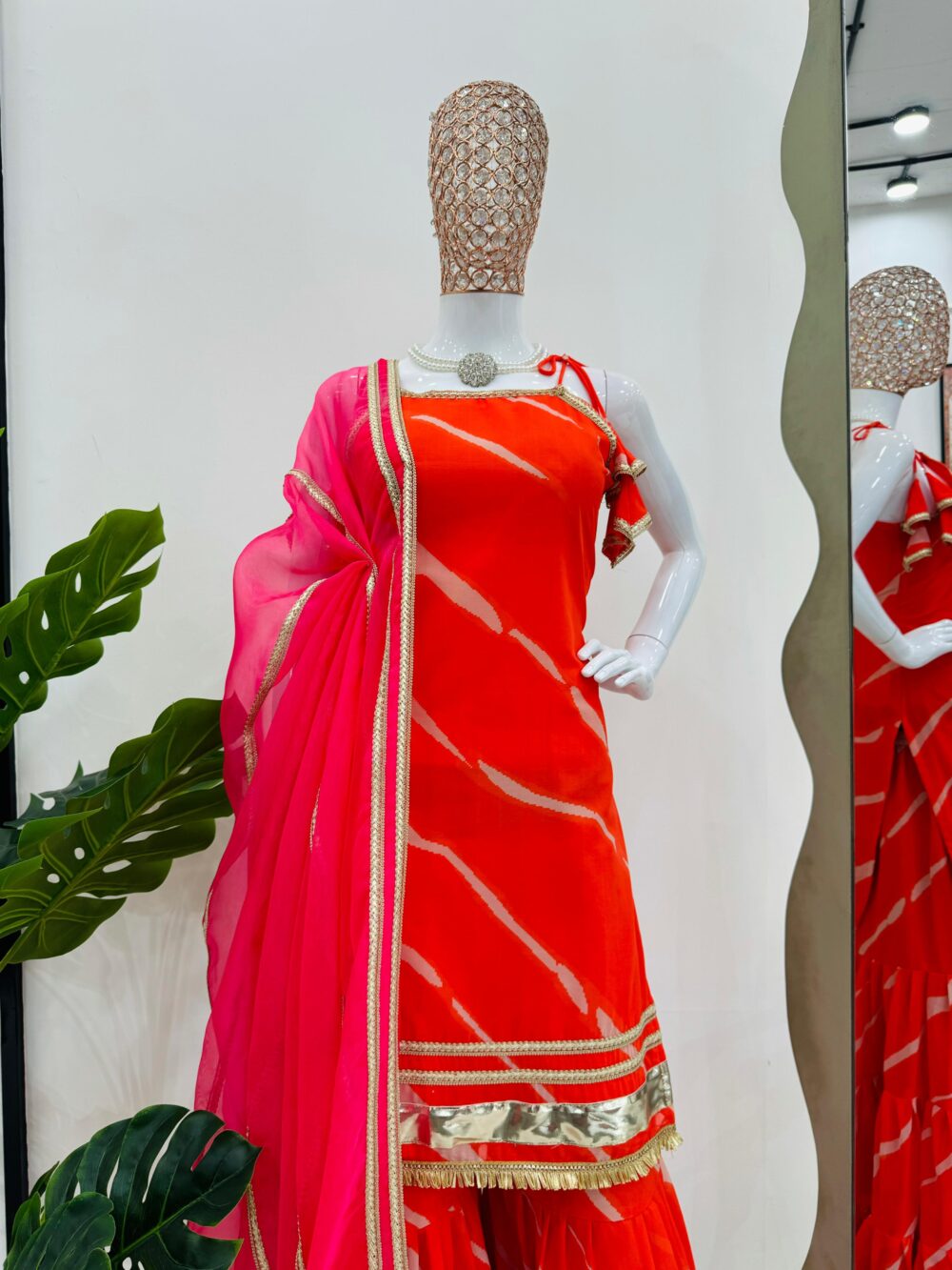Stylish Faux Georgette Digital Print Orange Color Sharara Set with Organza Dupatta by Ardhaangini
