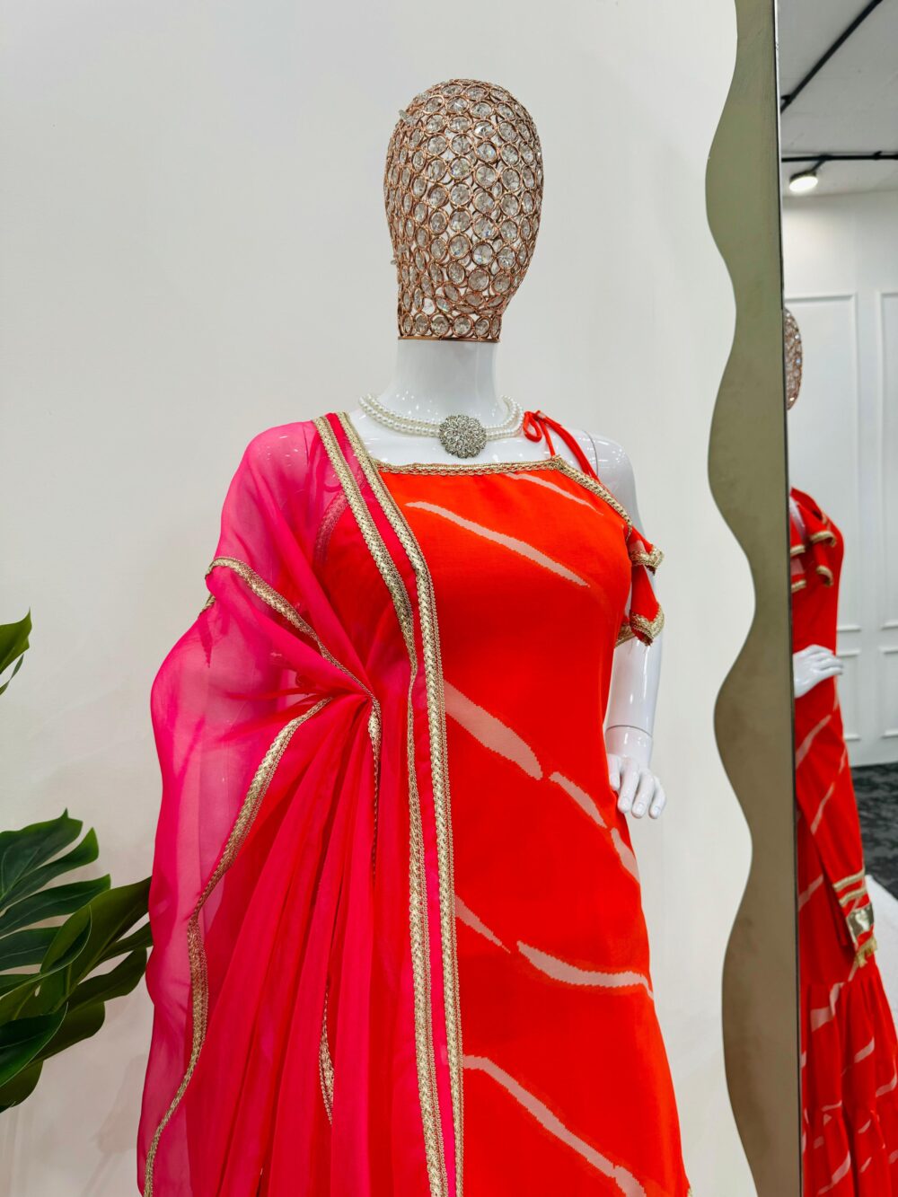 Stylish Faux Georgette Digital Print Orange Color Sharara Set with Organza Dupatta by Ardhaangini