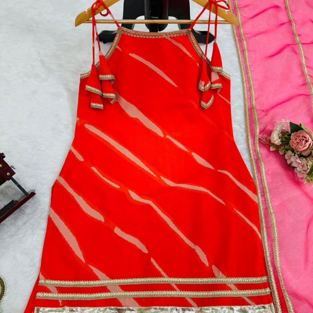 Stylish Faux Georgette Digital Print Orange Color Sharara Set with Organza Dupatta by Ardhaangini