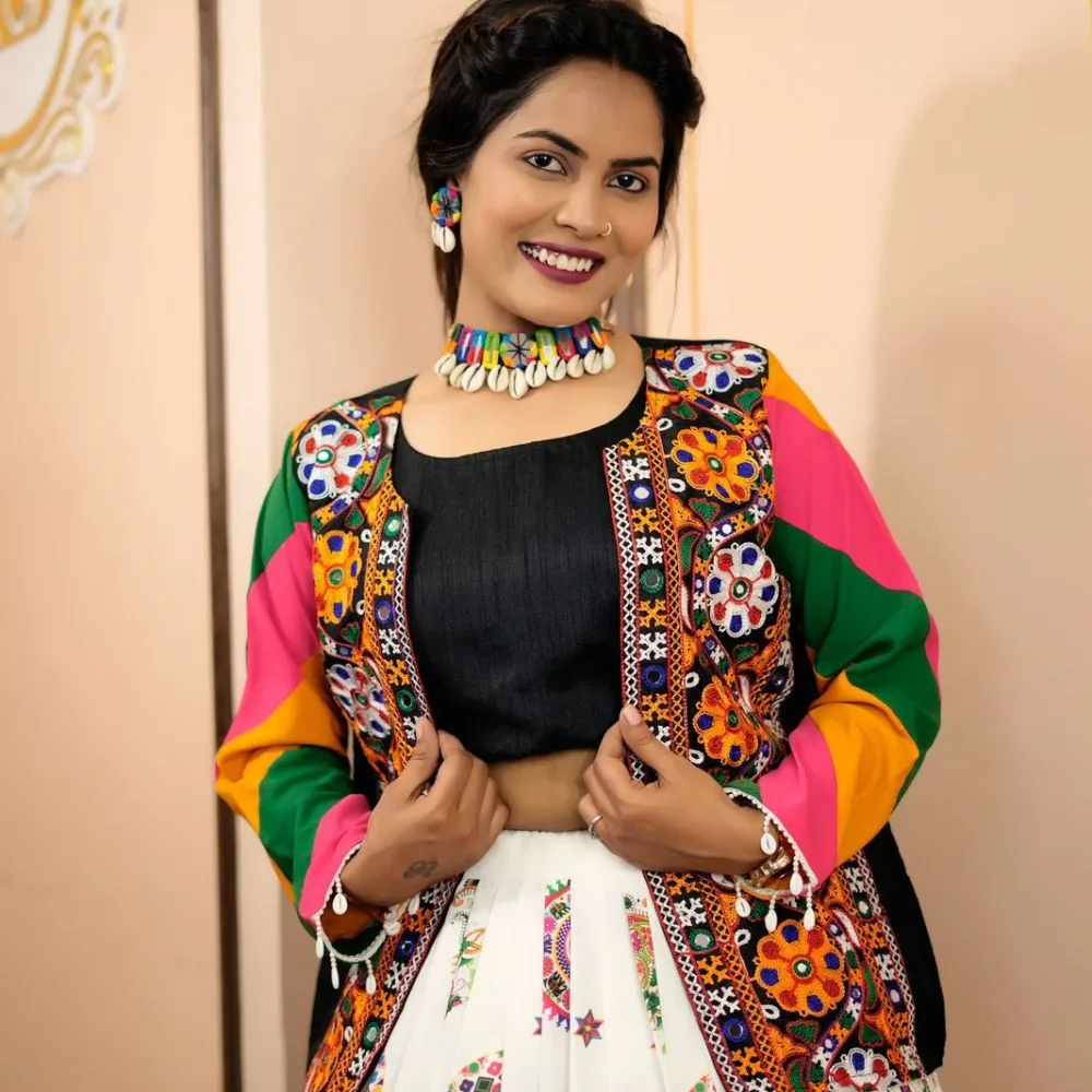 Embroidery and Digital Print Lehenga Choli with Koti