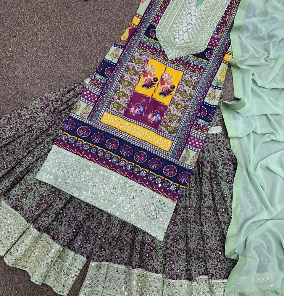 Fancy Pista Green Color Digital Print and Heavy Embroidery Sharara Set with Dupatta By Ardhaangini
