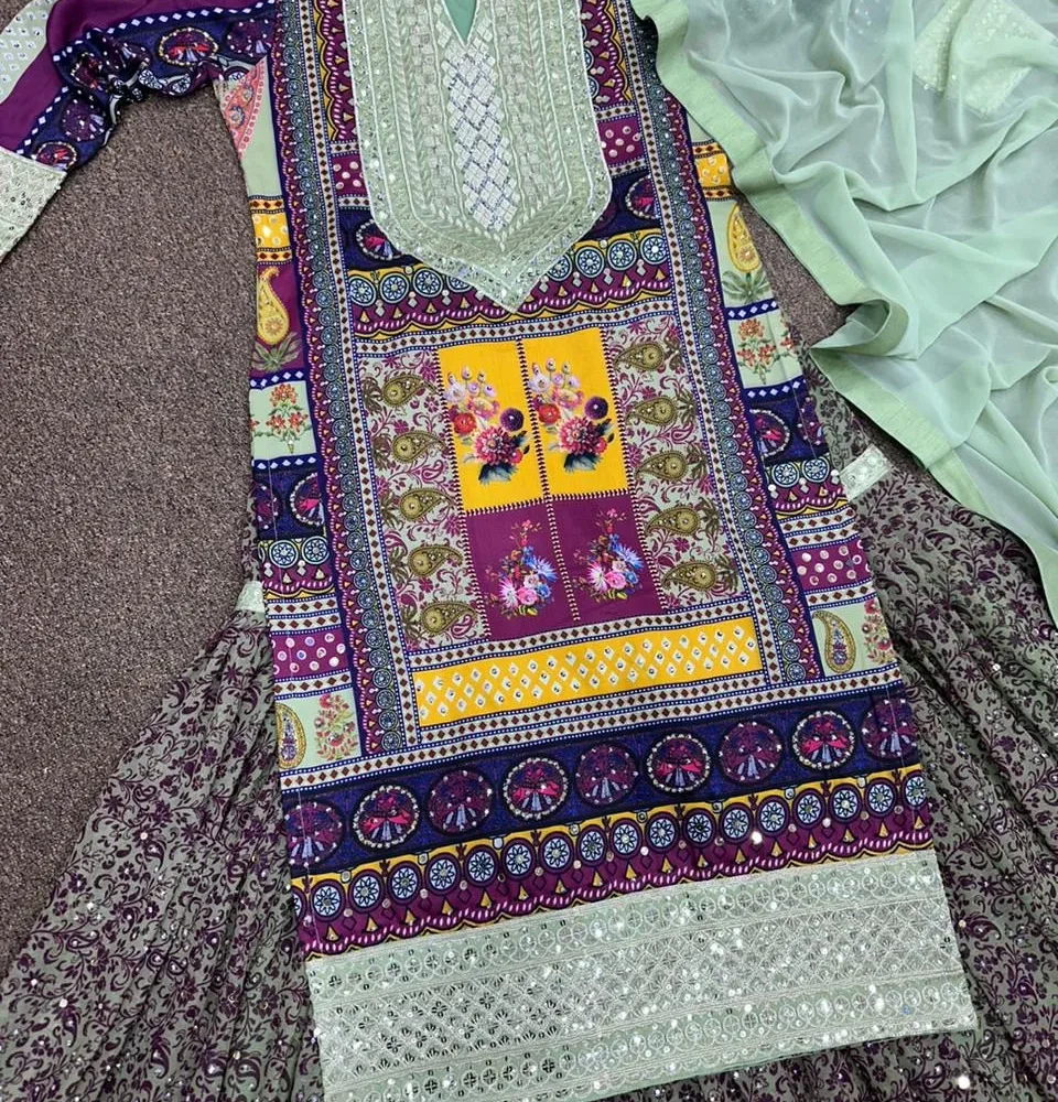 Fancy Pista Green Color Digital Print and Heavy Embroidery Sharara Set with Dupatta By Ardhaangini